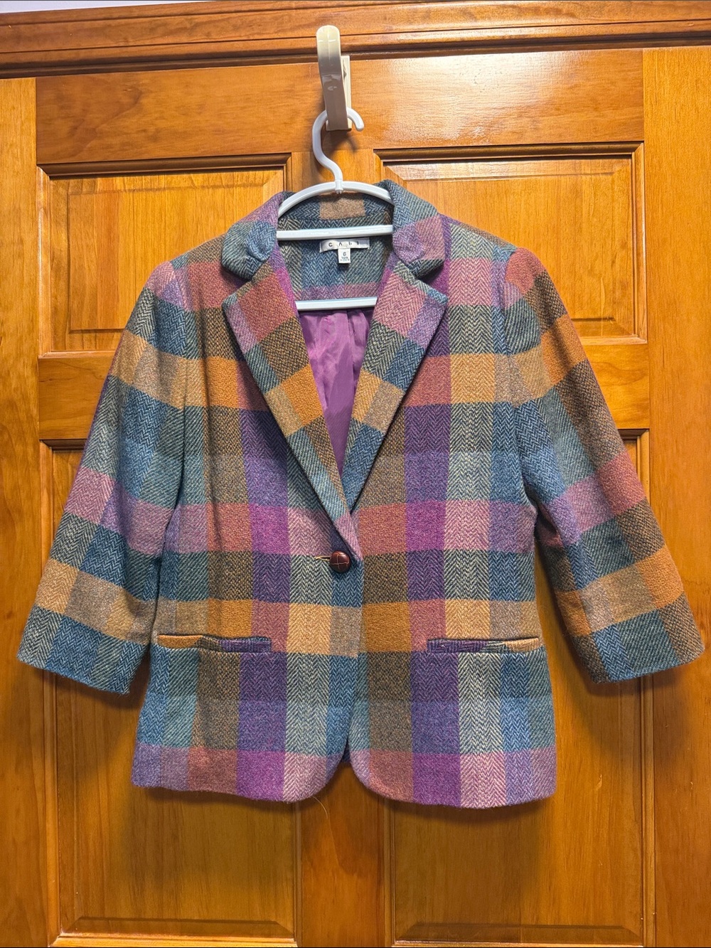 CAbi Multicolor Plaid Wool-Blend Blazer Jacket